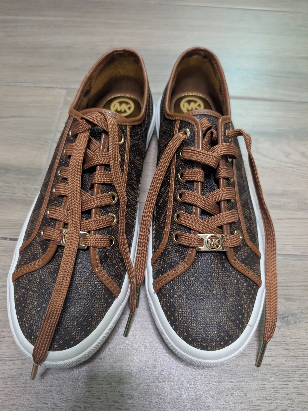 Michael Kors Brown and Tan MK Signature Low-Top Sneakers